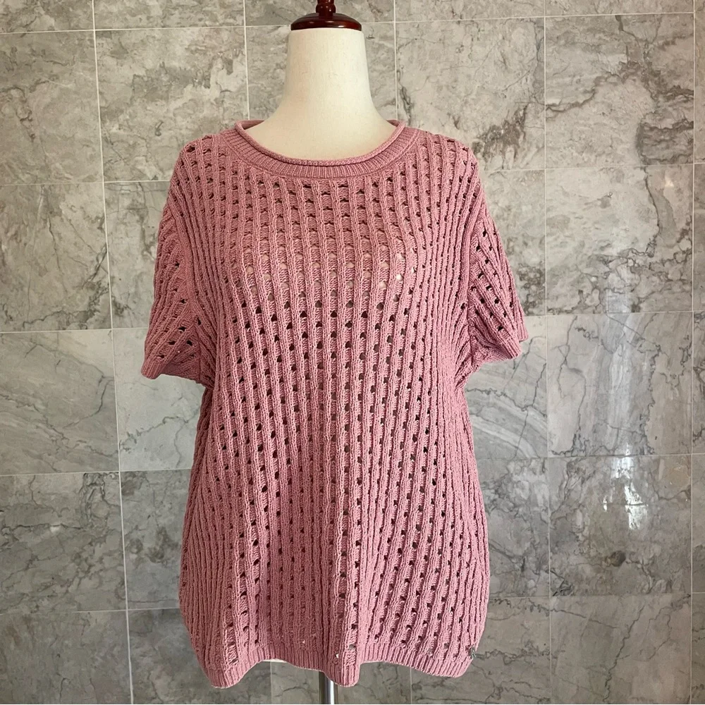 DKNY Jeans Loose Knit Short Sleeve Top - Picture 2 of 9